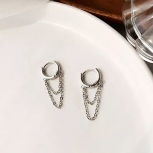 Silver titanium cuff link chain goth punk earrings new